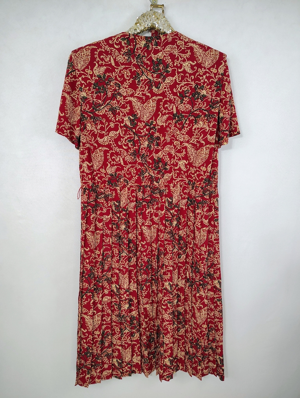 Vintage 80s Leslie Fay Women's Red Floral Midi Dress Sz 14 Secretary Volup Plus - Picture 6 of 8